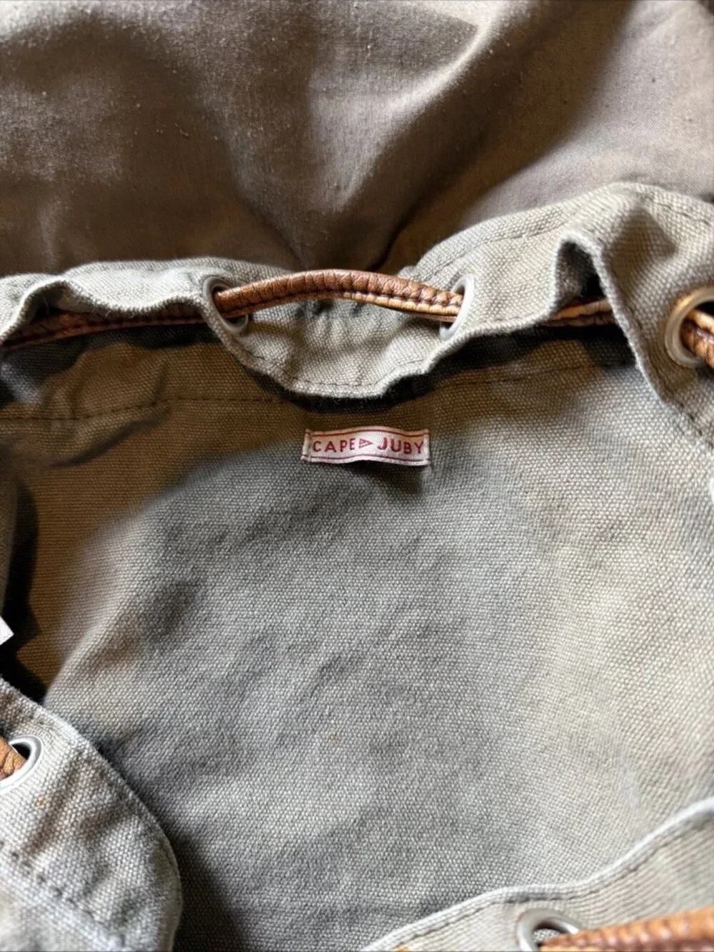 CAPE JUBY Bohemian Green & Brown Retro Canvas Faux Leather Rucksack